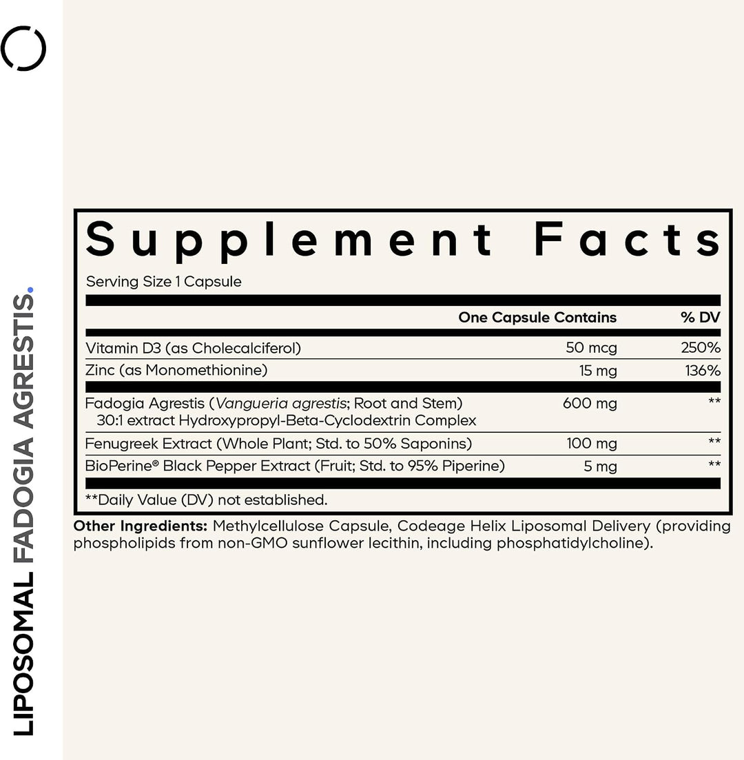 Codeage Fadogia Agrestis liposomal 600 mg, zinc, vitamina D3, 60 cá...