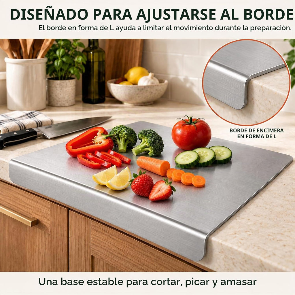 Kant Tabla de cortar de acero inoxidable con labio, tablas de cortar de acero para cocina, no tóxicas, aptas para lavavajillas, tabla de cortar y amasar para masa, carne, verduras, frutas, pan