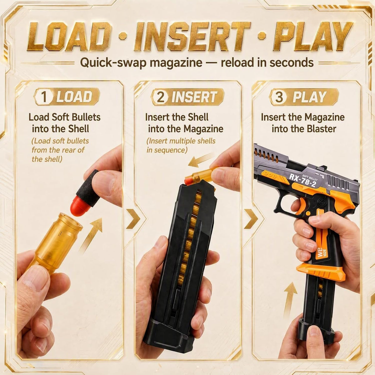 Pistola de juguete Foam Blaster, expulsión de bala suave de acción de perno