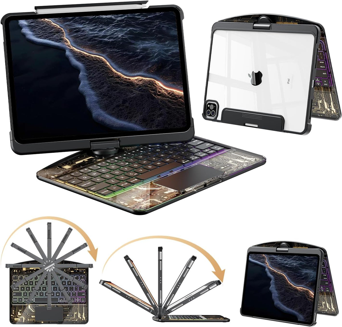 Funda de teclado Bluetooth inalámbrica de 360 ° para iPad Air de 13