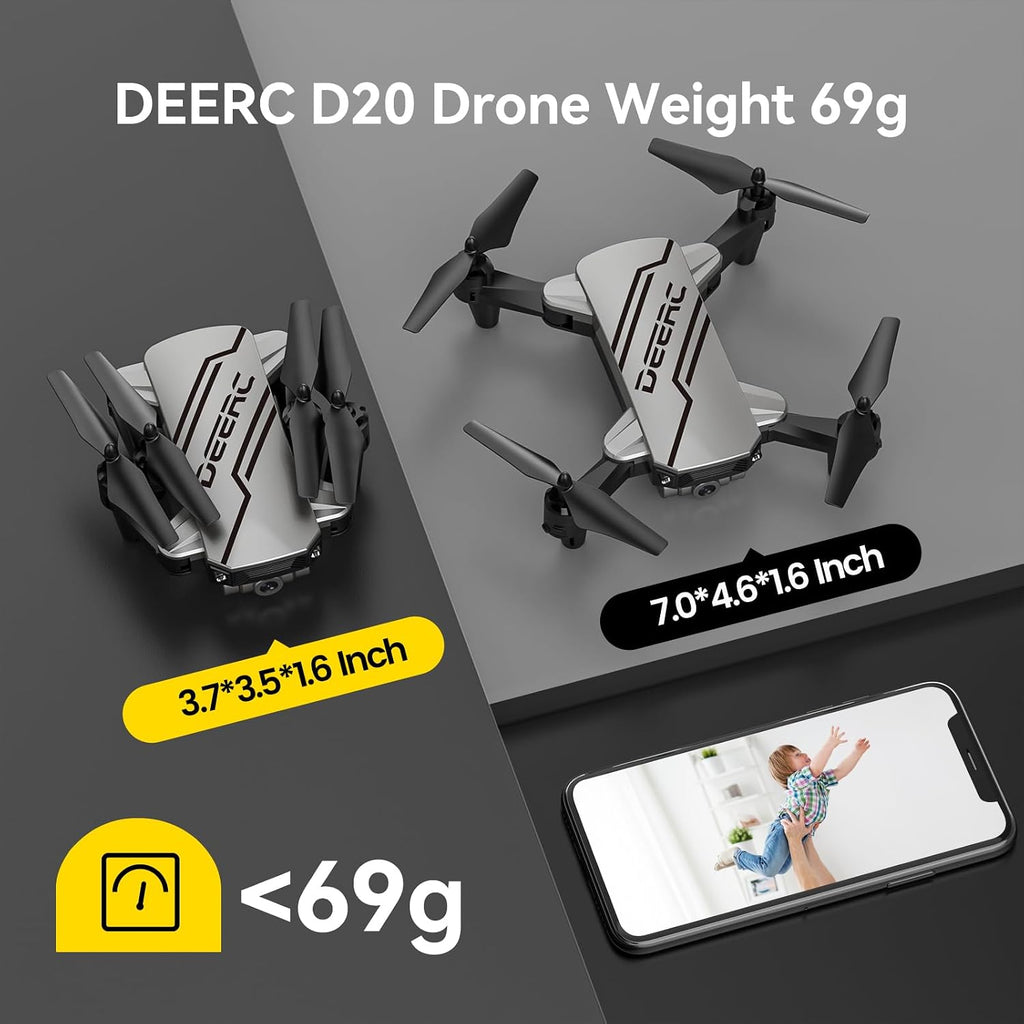 DEERC Mini dron D20 para niños con cámara FPV HD 1080P con control remoto, juguetes regalos para niños y niñas con retención de altitud, modo sin cabeza, ajuste de velocidad de inicio con una tecla