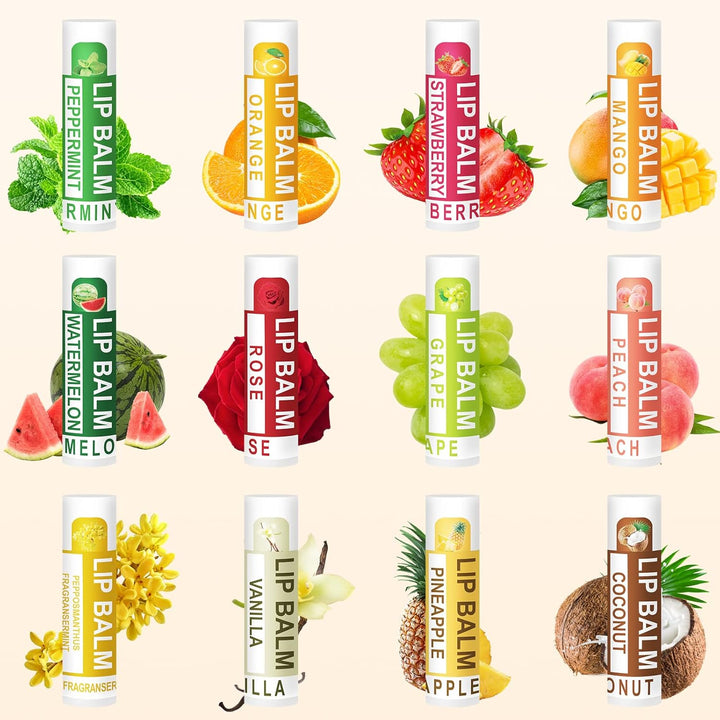 DMSKY Paquete de 12 bálsamos labiales, bálsamo labial natural a gra...