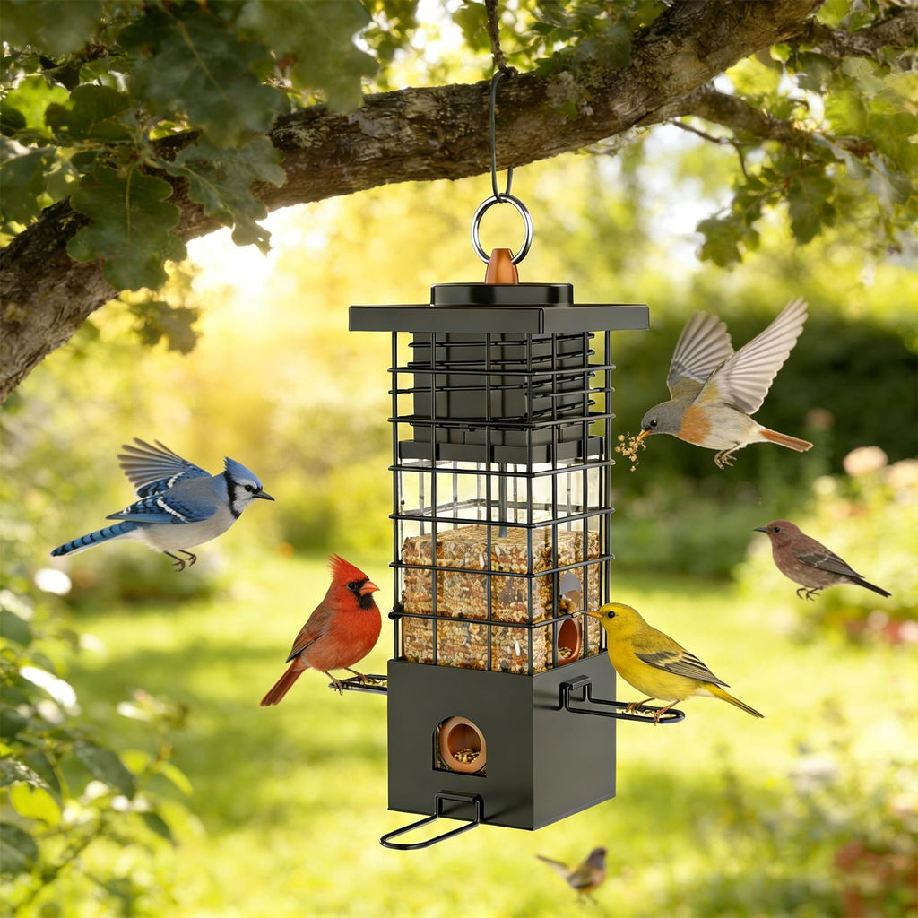 Comedero de metal para pájaros a prueba de ardillas, capacidad de 2.5