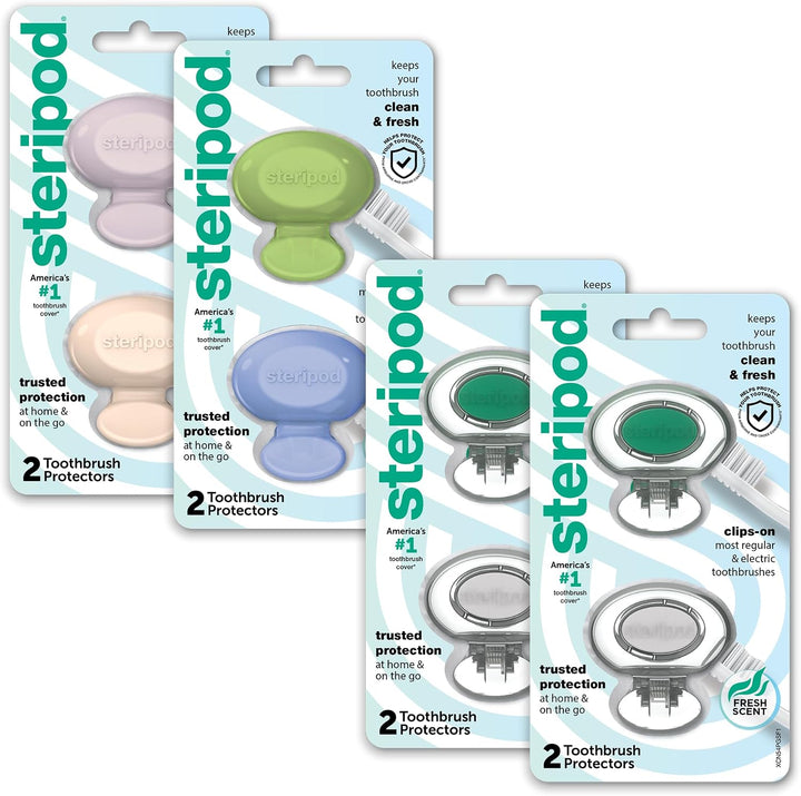 Steripod - Protector de cepillo de dientes con clip, multicolor, 8...