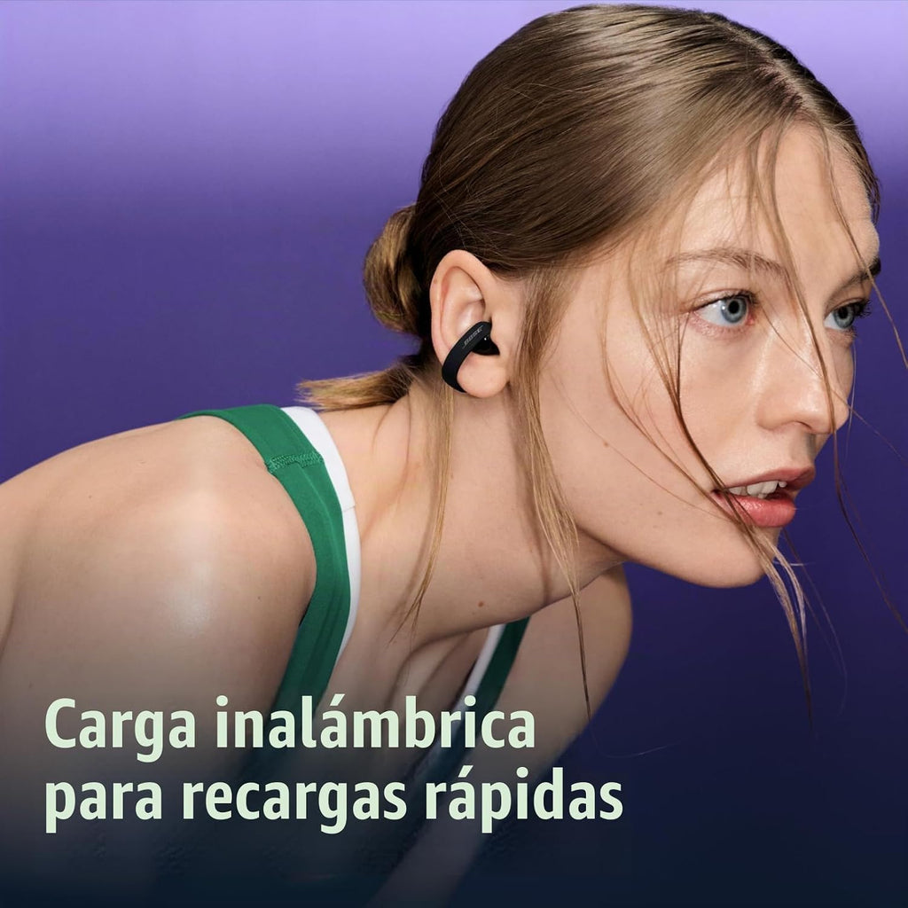 Bose Auriculares deportivos abiertos, auriculares inalámbricos, con clip, carga USB-C, hasta 22 horas de audio, resistentes al sudor, IP54 impermeable, ideales para entrenamientos, micrófonos para