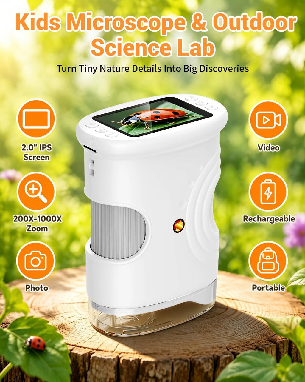 Handheld Microscope para Kids con 2.0" IPS Screen Digital Outdoor Gifts
