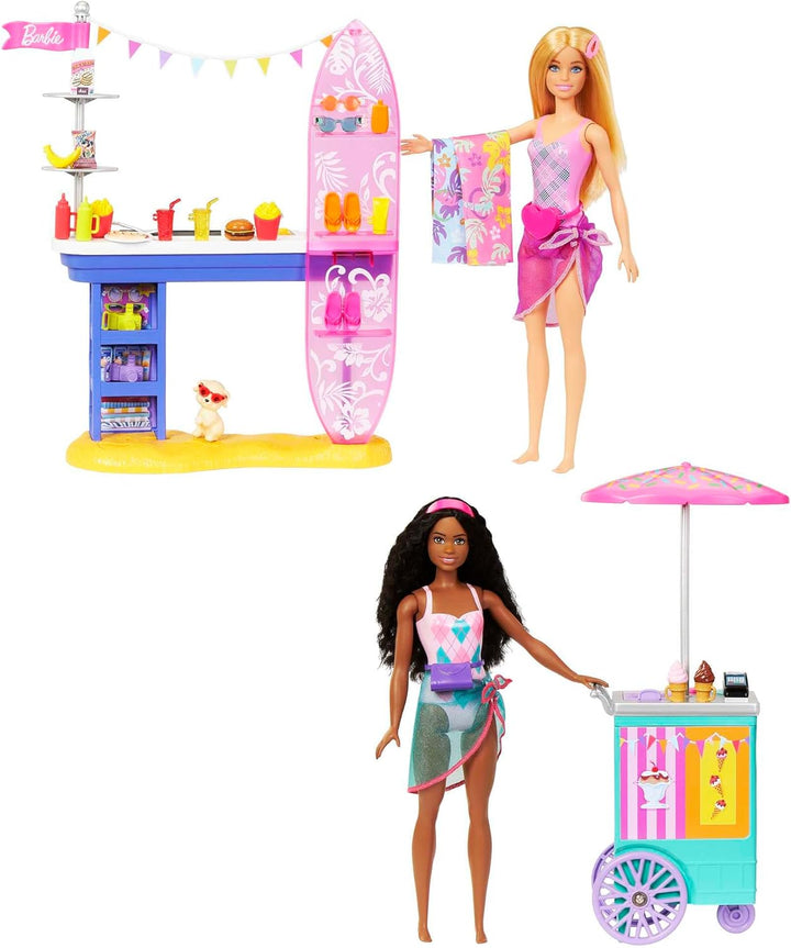 Barbie Juego y 2 muñecas con más de 20 accesorios, juego de paseo m...