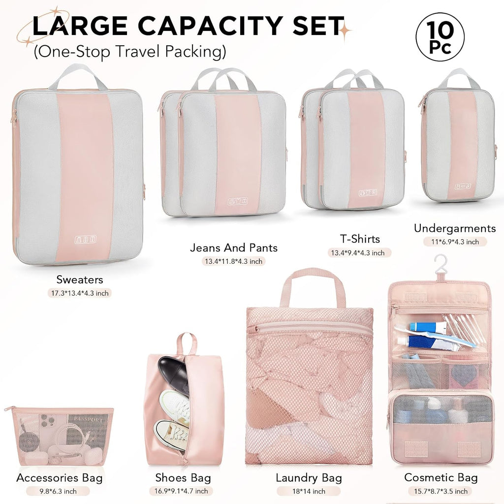 Juego de 10 cubos de compresión para regalos de viaje, mamá y mujer, bolsas de ropa para viajeros, artículos esenciales de viaje en avión, crucero, automóvil, bolsas compresibles expandibles