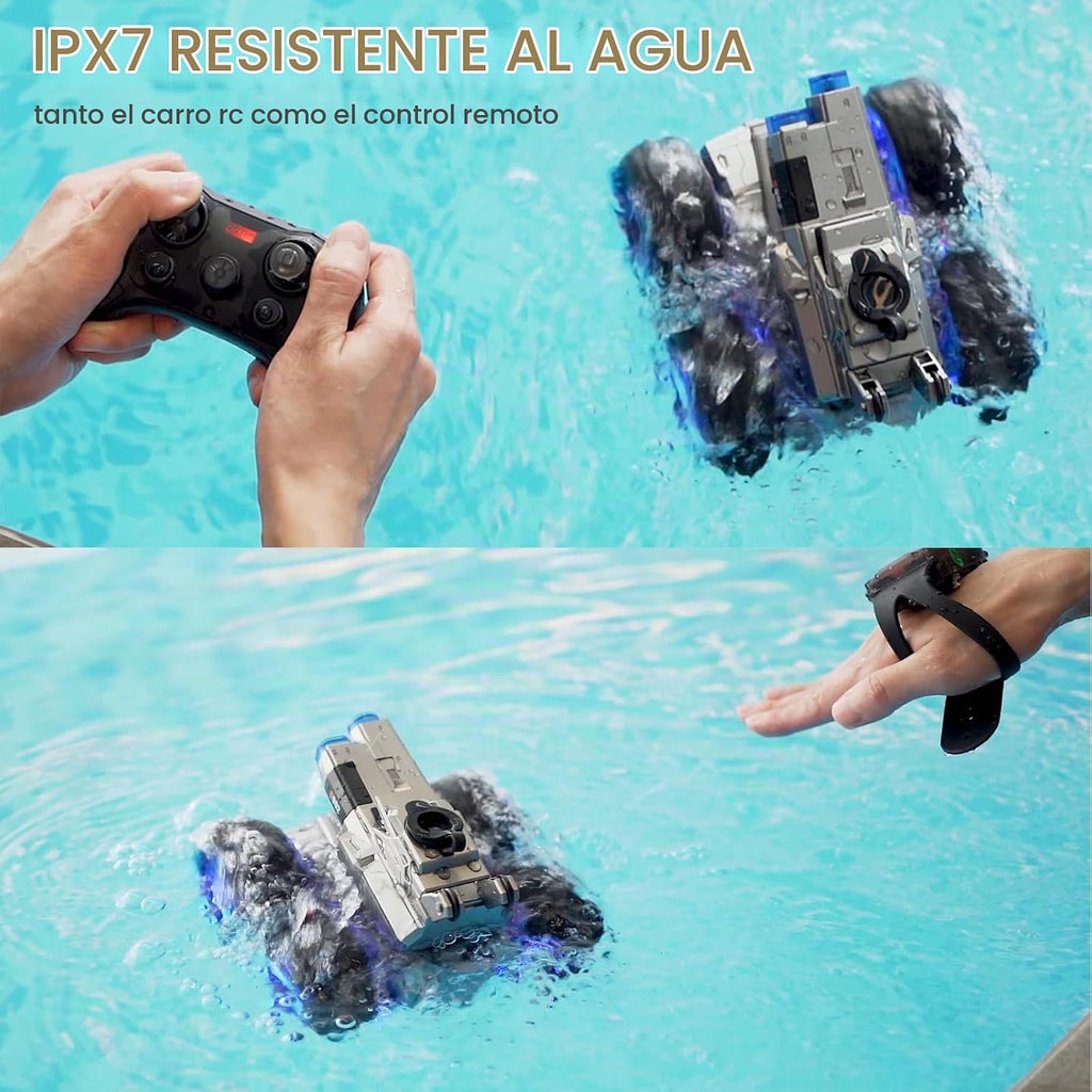 Coche de control remoto anfibio con pistola de agua