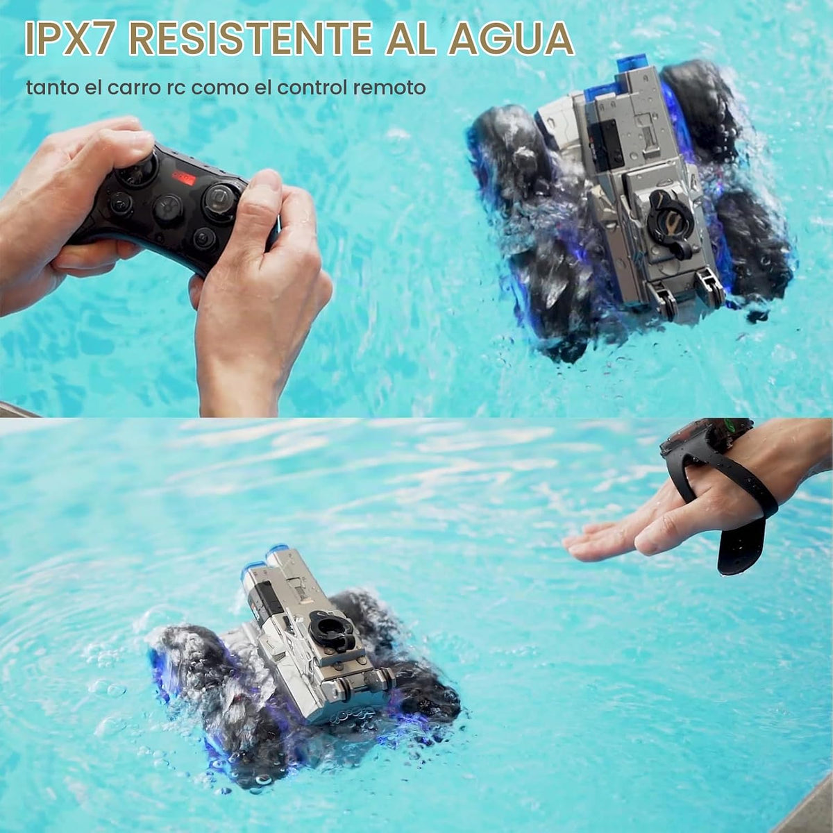 Coche de control remoto anfibio con pistola de agua