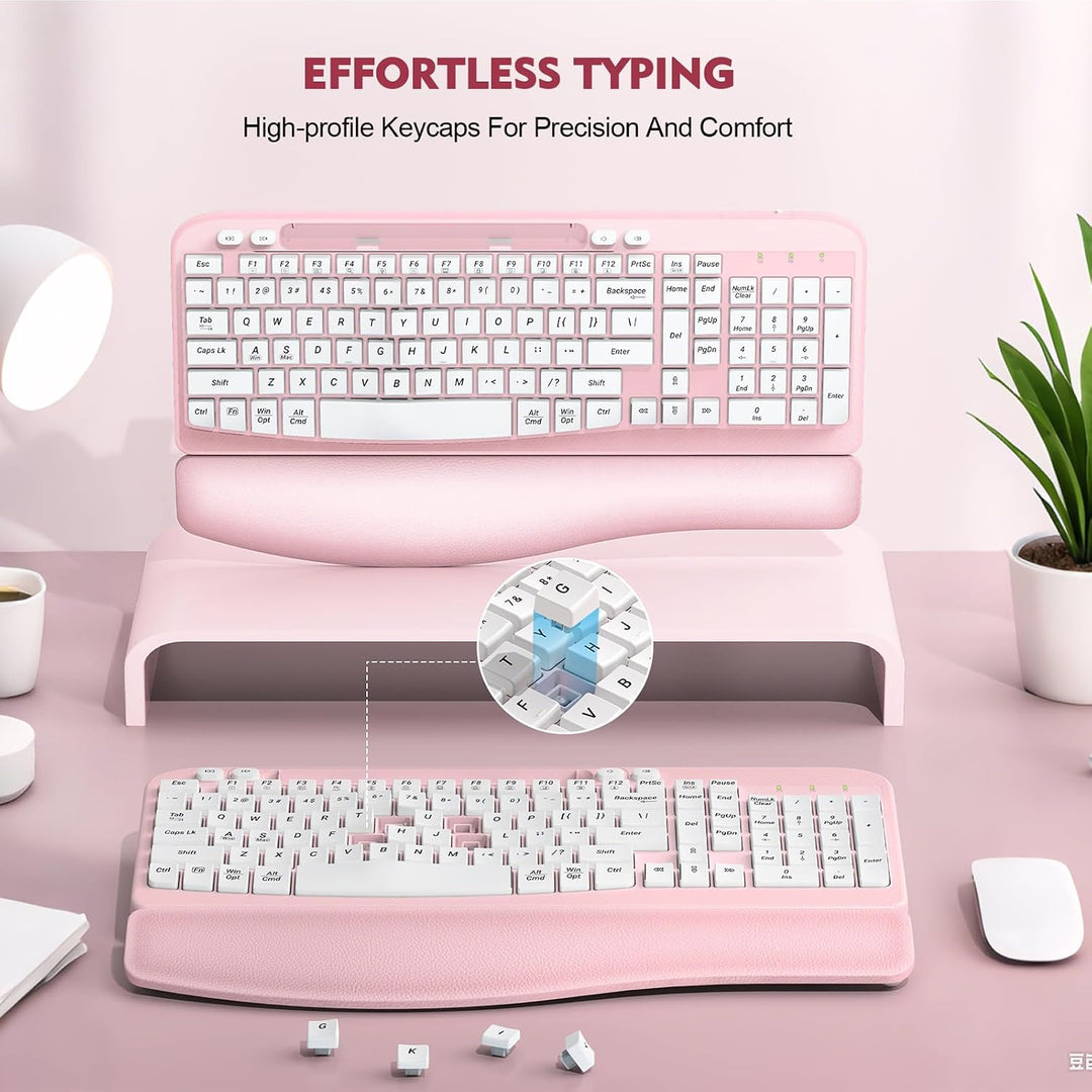 Teclado inalámbrico ergonómico con reposamuñecas acolchado, teclas...