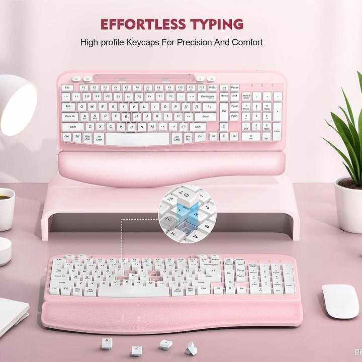 Teclado inalámbrico ergonómico con reposamuñecas acolchado, teclas...