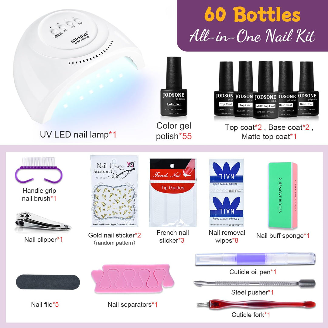 JODSONE Kit de Esmalte de Uñas en Gel de 60 Piezas con Luz UV, Capa...