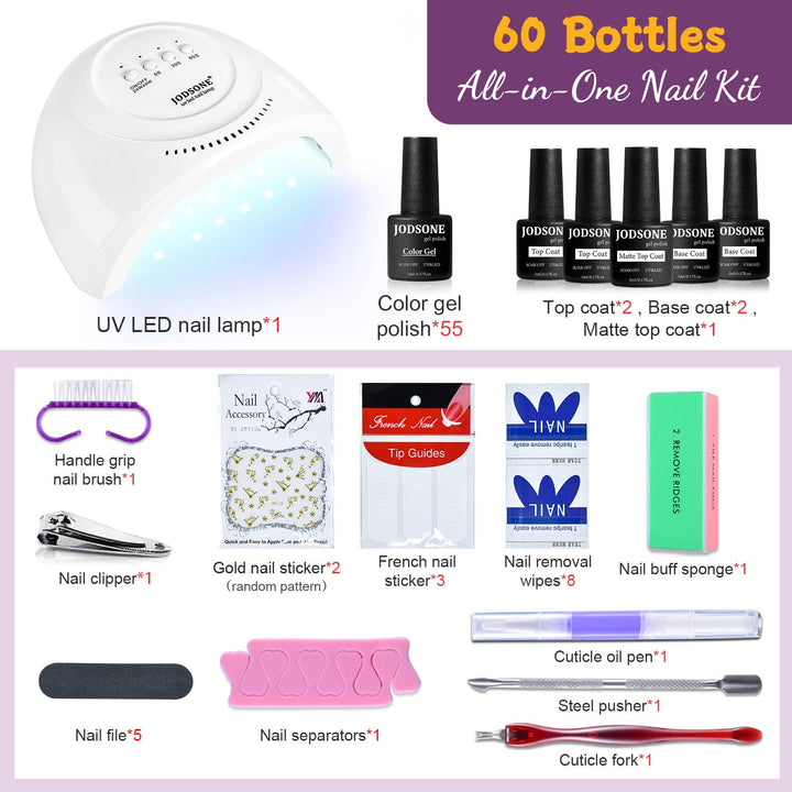 JODSONE Kit de Esmalte de Uñas en Gel de 60 Piezas con Luz UV, Capa...