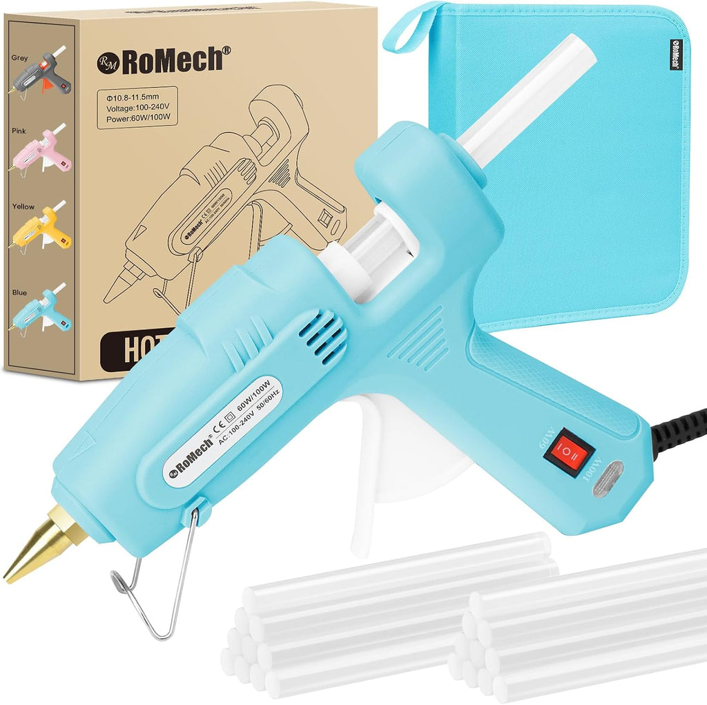 Pistola de pegamento caliente de tamaño completo ROMECH con alimentación dual de 60/100 W y 21 barras de pegamento caliente (7/16"), pistola de pegamento industrial de calentamiento rápido y