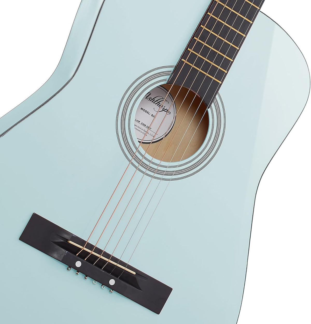 Ashthorpe Guitarra acústica infantil de 30 pulgadas (azul claro), kit de inicio para principiantes con bolsa de concierto, cuerdas adicionales, correa, púas y lecciones