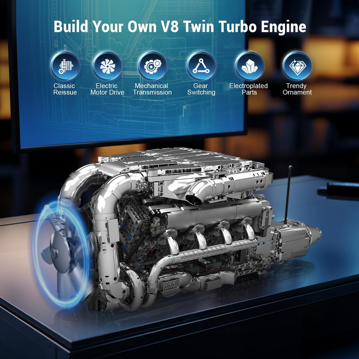 Mould King V8 Kit de modelo de motor turbo doble que funciona – Más de 2899 piezas, construye tu propio kit de motor de modelo visible para adultos con motor y batería, bloques de construcción para adultos, juguetes de construcción STEM de bricolaje