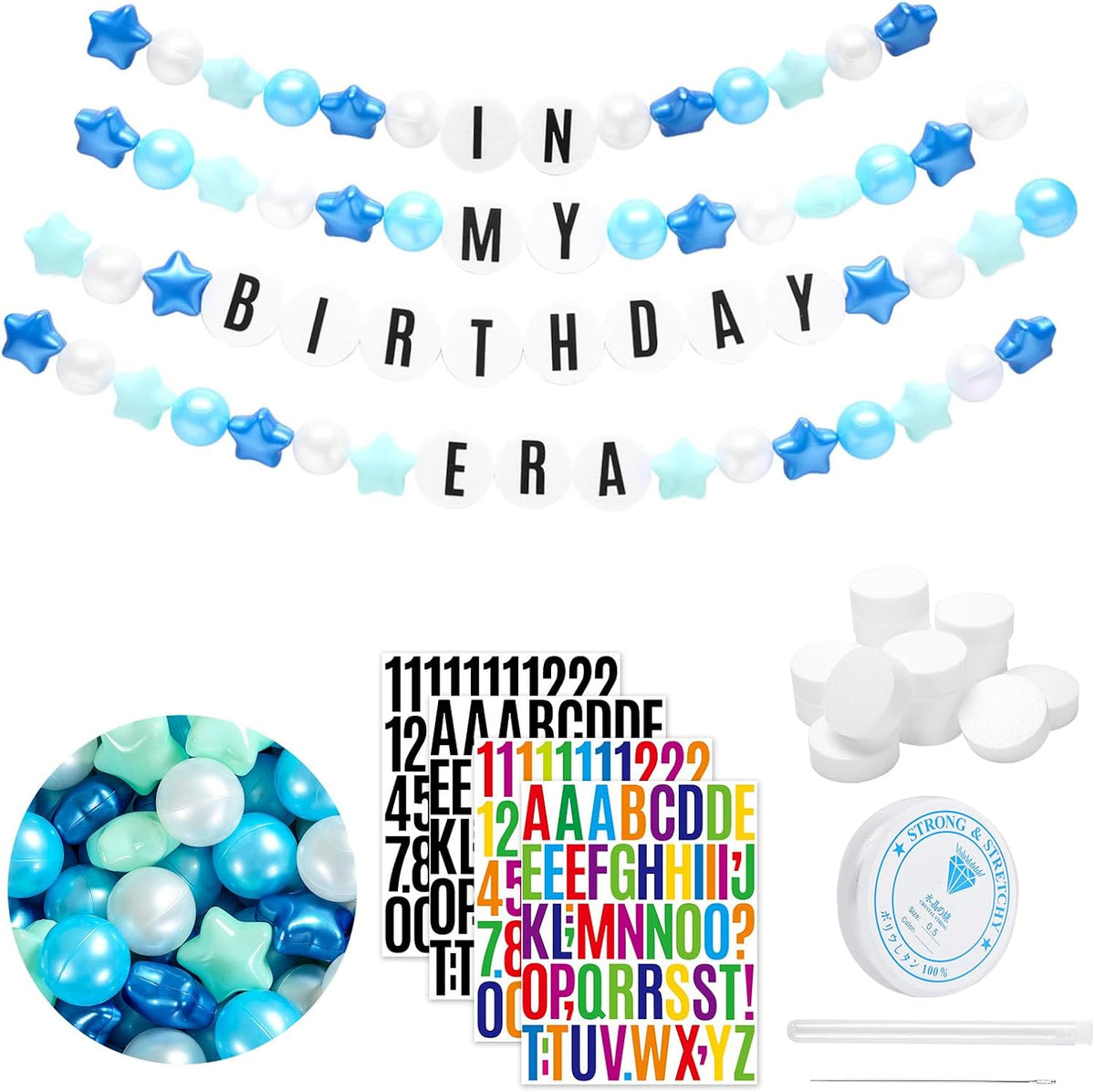Pulsera gigante de la amistad DIY Cartel de cumpleaños de 100 bolas Kits en la era de mi cumpleaños, pancarta famosa cantante personalizable, guirnalda, círculos de espuma, bolas de plástico,
