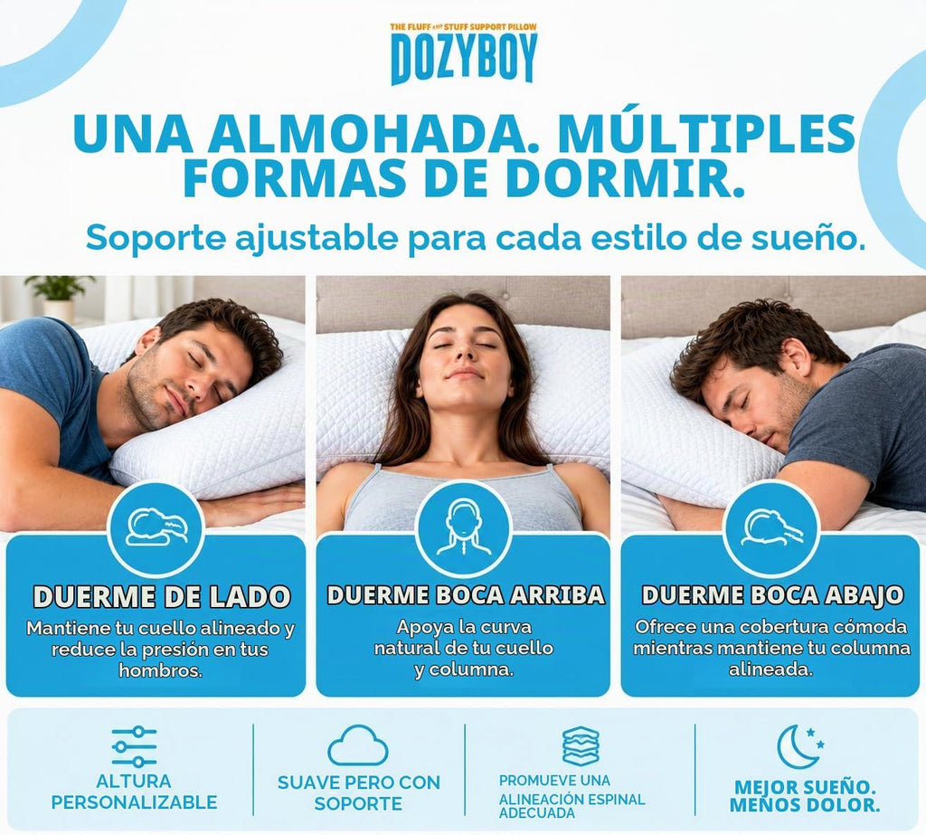 Fluff and Stuff Comfort Pillow | Almohadas de espuma viscoelástica tamaño Queen, diseñadas y aprobadas por quiroprácticos 2 en 1 para soporte de espalda y almohadas de cama | Almohada