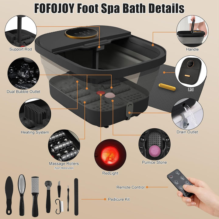 FOFOJÔY Masajeador de pies para baño y spa con calor, burbujas, con...