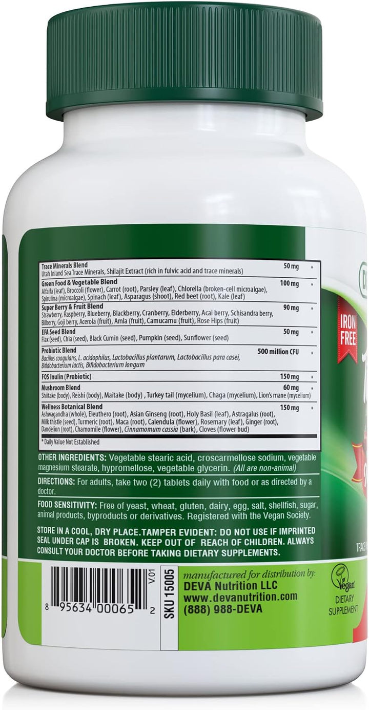 DEVA Tuba Prime Multivitamínico vegano sin hierro \u2013 Suplemento...