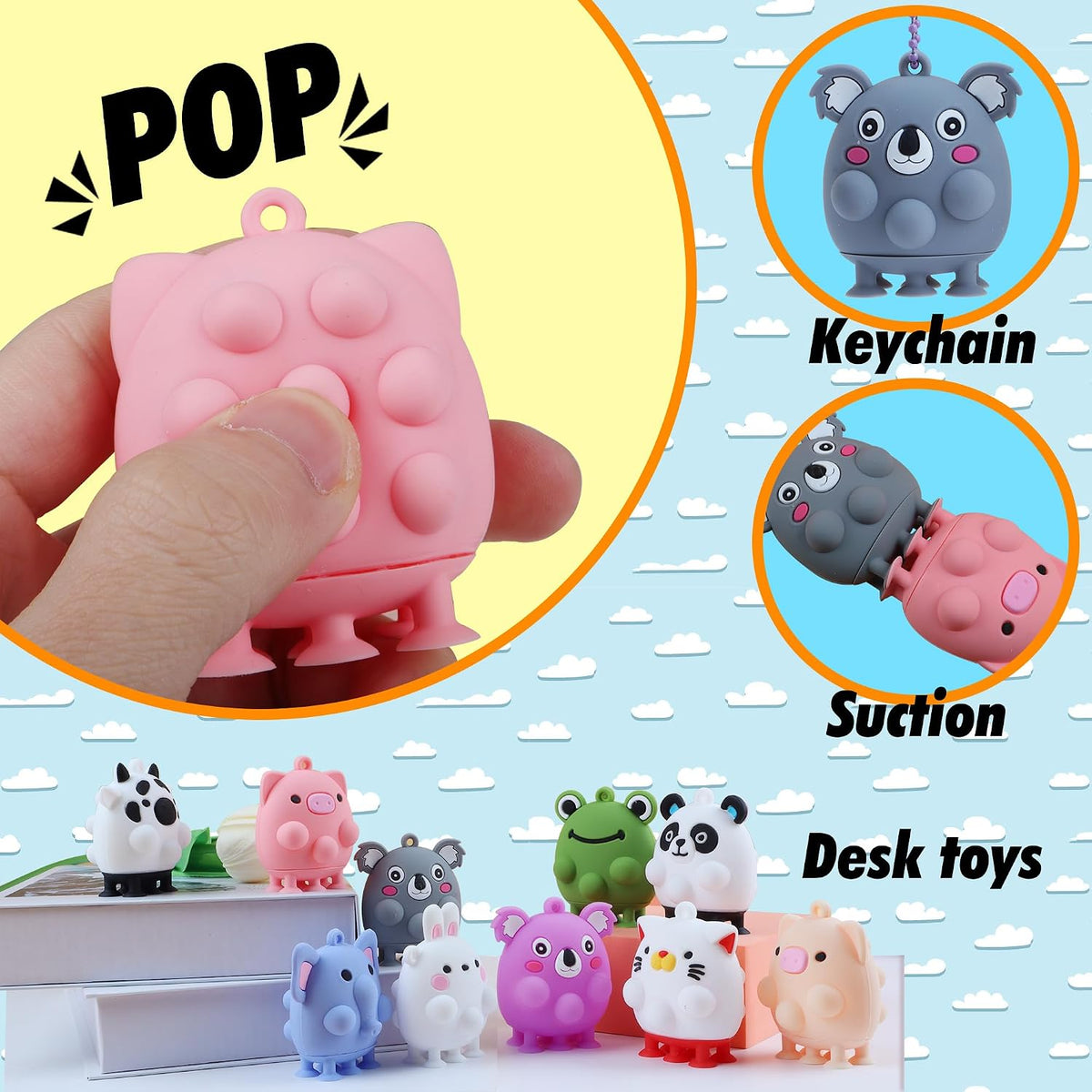 24 piezas de favores de fiesta para niños, juguetes pop de animales en 3D, rellenos para bolsas de dulces para niños, rellenos de piñata, premios de carnaval, juguetes fidget a granel, premio