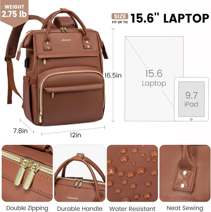 LOVEVOOK Mochila de cuero para laptop para mujer de 15.6 pulgadas,...