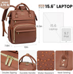 LOVEVOOK Mochila de cuero para laptop para mujer de 15.6 pulgadas, bolsa de viaje para enfermeras, profesores, bolsa de computadora, bolsas de trabajo profesionales de negocios universitarios con puerto USB, color marrón