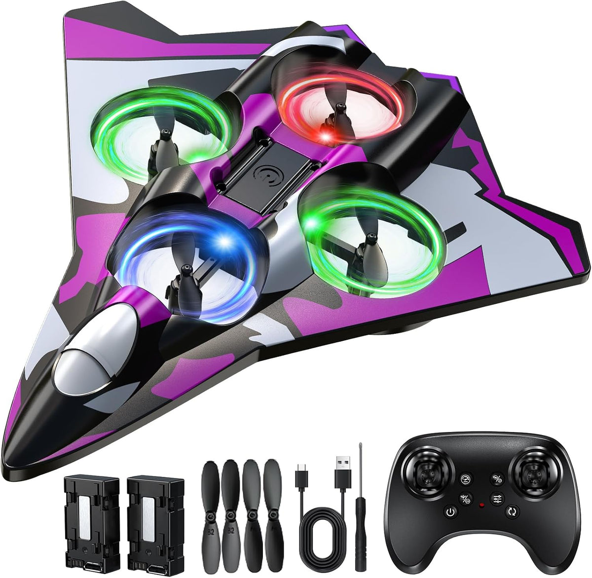 Avión de espuma Rc Planes con luces LED, avión de control remoto, avión de combate para niños y adultos de 8 a 16 años, 360 °F, rollo de acrobacias, drones para niños de 8 a 12 años, regalos