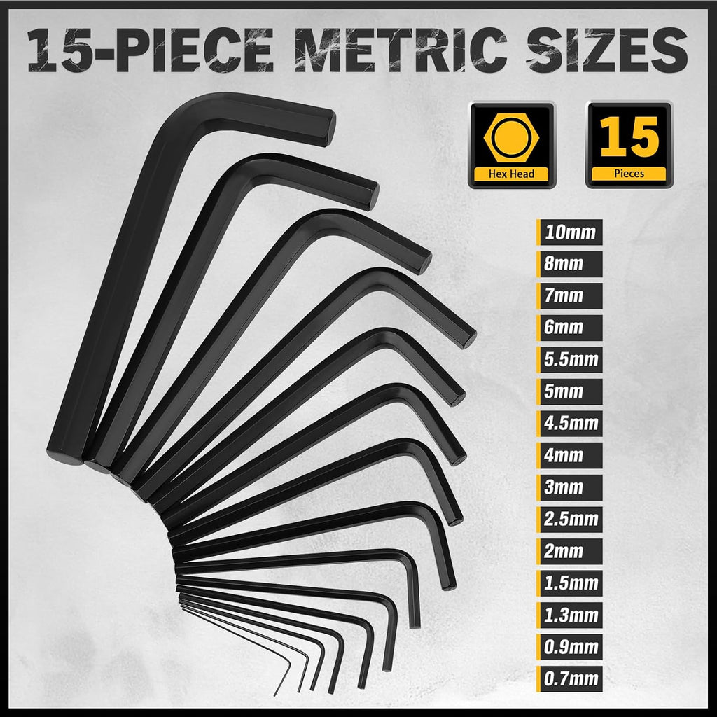 Juego de llaves Allen hexagonales: Juego de 41 piezas de llaves hexagonales y Torx con mango de torque, estándar SAE (0.028"-3/8") y métrico (0.7mm-10mm) y Torx (T9-T50) en estuche de