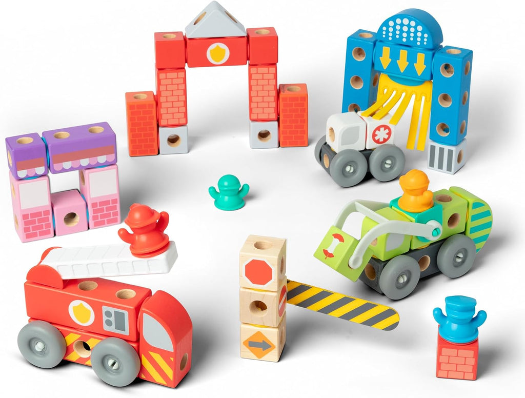 Melissa & Doug Blockables Rescue City - Juego de juguetes de construcción