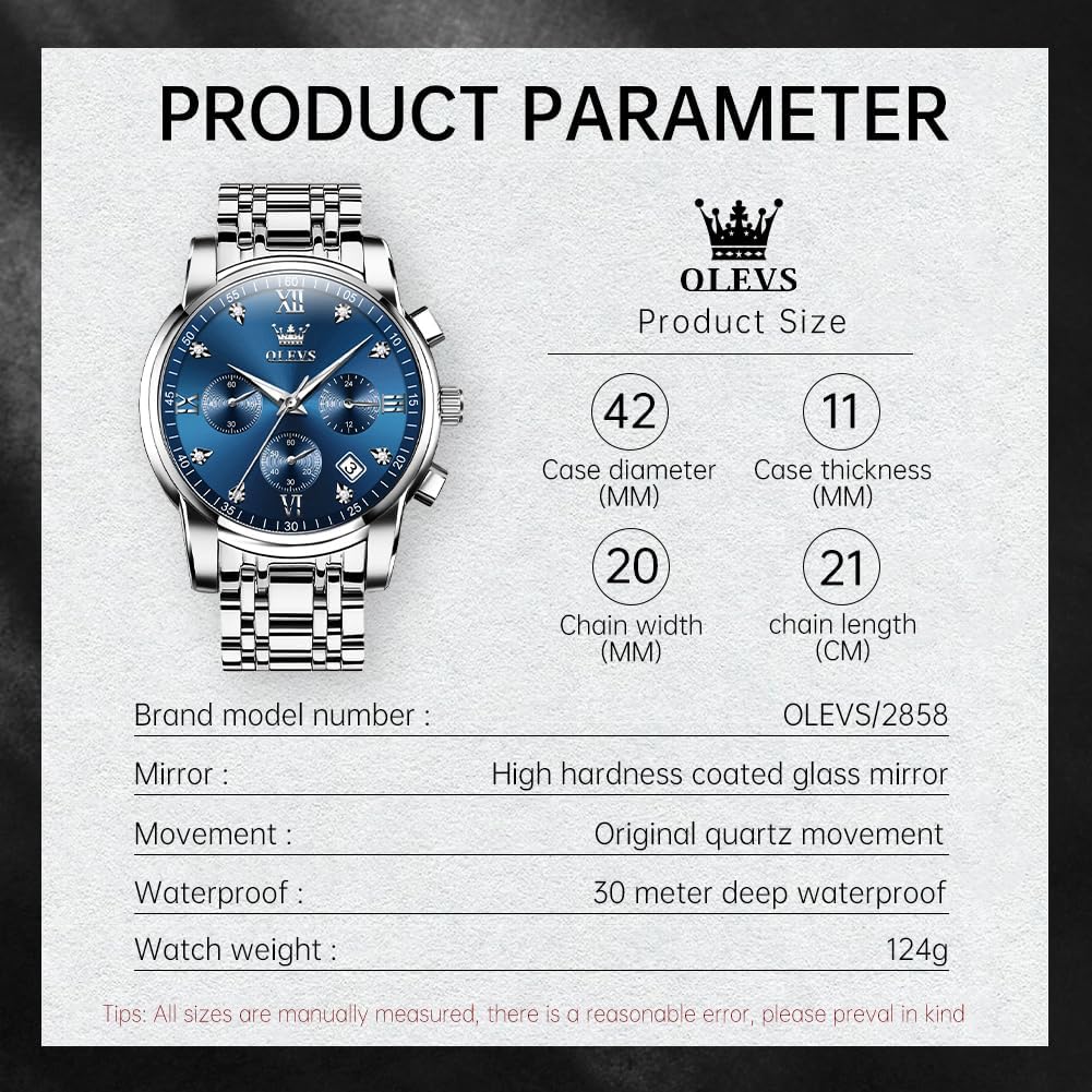 OLEVS Relojes de Hombre Lujo Impermeable Luminiscente Fácil de Leer Cronógrafo Oro Completo/Esfera Blanca/Esfera Negra Reloj de Pulsera con Calendario