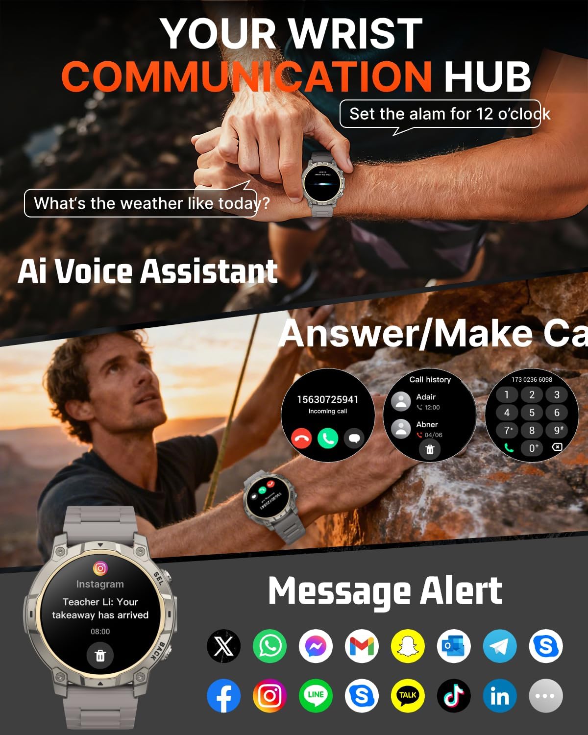 Reloj inteligente militar para hombre, rastreador de actividad física de 1.39 pulgadas con luz LED, contador de pasos, monitor de calorías de sueño, impermeable, 420 mAh, reloj inteligente