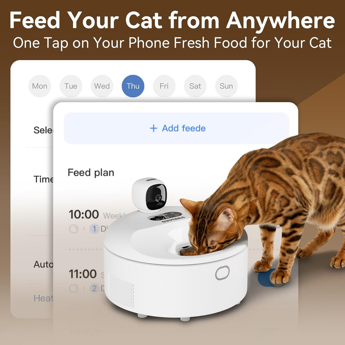 Comida húmeda - Comedero automático para gatos con cámara, 5 comidas