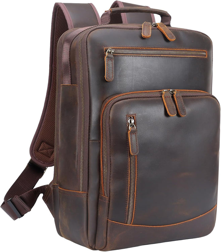 TIDING Mochila de cuero de grano completo para computadora portátil...
