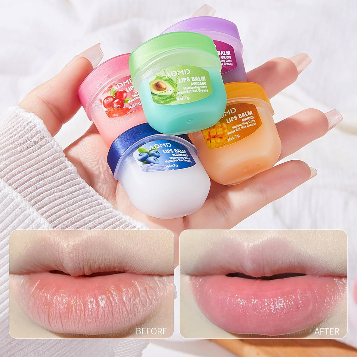 Juego de 8 bálsamos labiales con sabor a fruta, mini mascarilla lab...