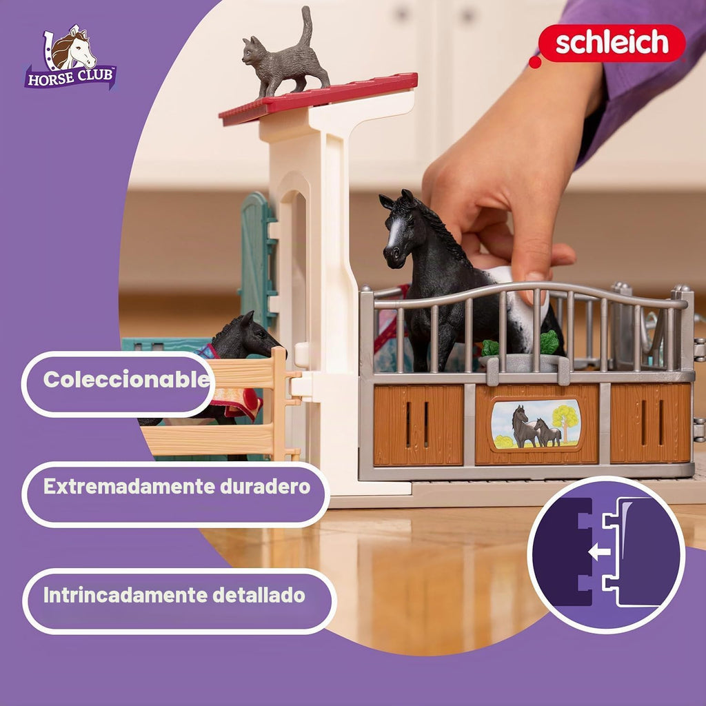 Schleich Horse Club - juego de 34 piezas de juguetes de caballos para el establo con figuras de yegua y potro, figura de gato y accesorios - set de extensión de establo para niñas y niños - juguetes