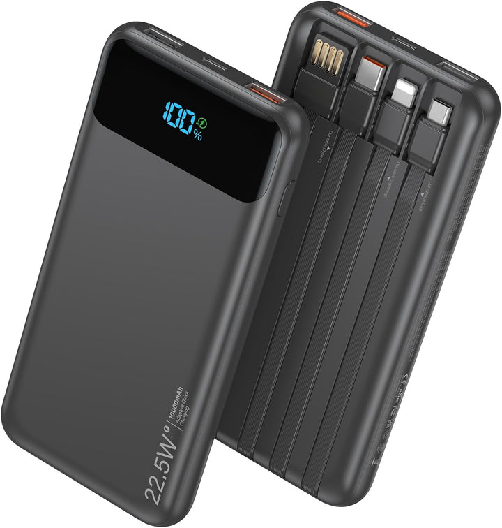 Cargador portátil de 10000 mAh integrado con 4 cables, cargador de...