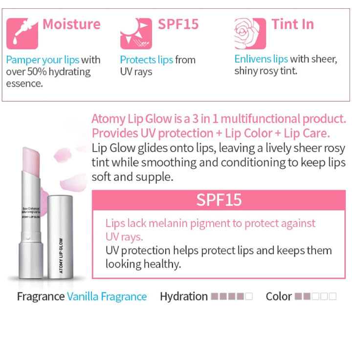 Atomy Lip Glow 0.12 oz x 2 EA - Bálsamo hidratante para el cuidado...