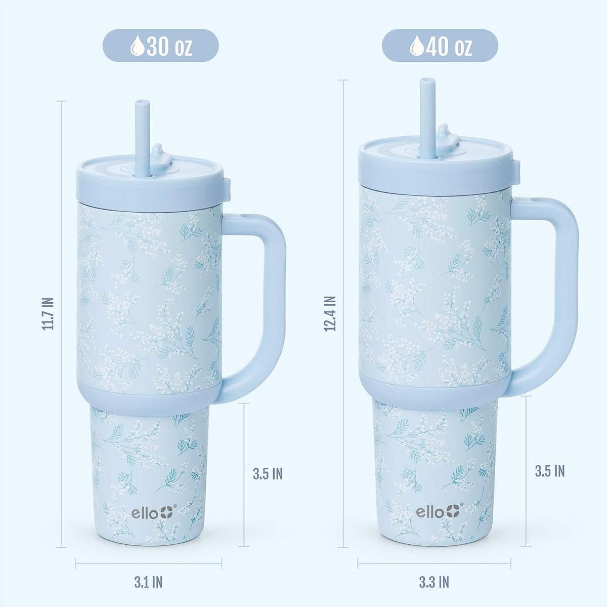 Ello Oasis - Vaso aislado de acero inoxidable de 30 onzas con pajilla
