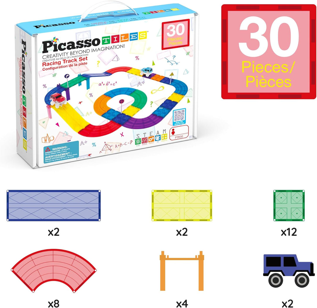 PicassoTiles Juego de azulejos magnéticos para carreras de autos em...