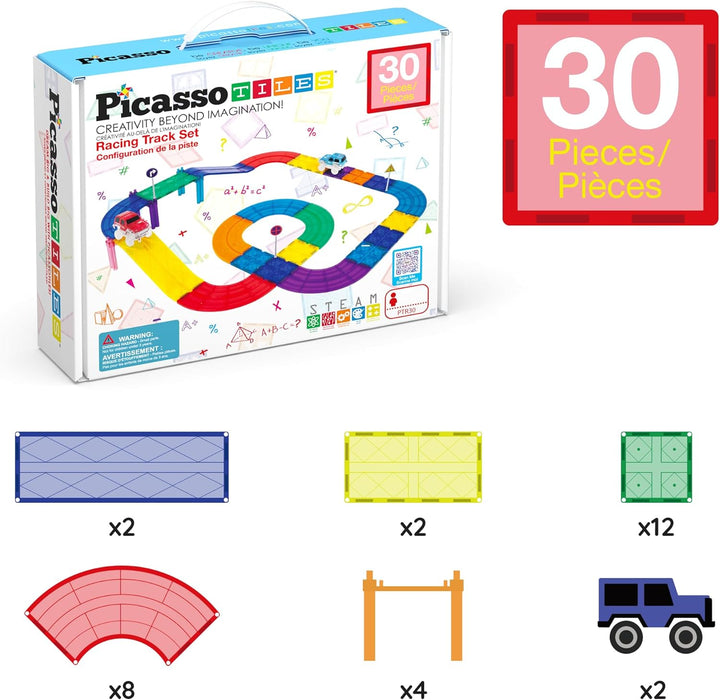 PicassoTiles Juego de azulejos magnéticos para carreras de autos em...