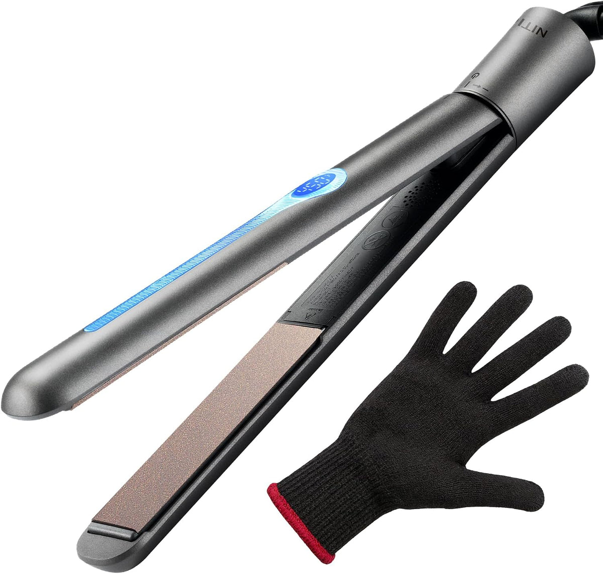 NITION Plancha plana LCD de turmalina de cerámica MCH 10s Calentamiento, Single, Oro champán