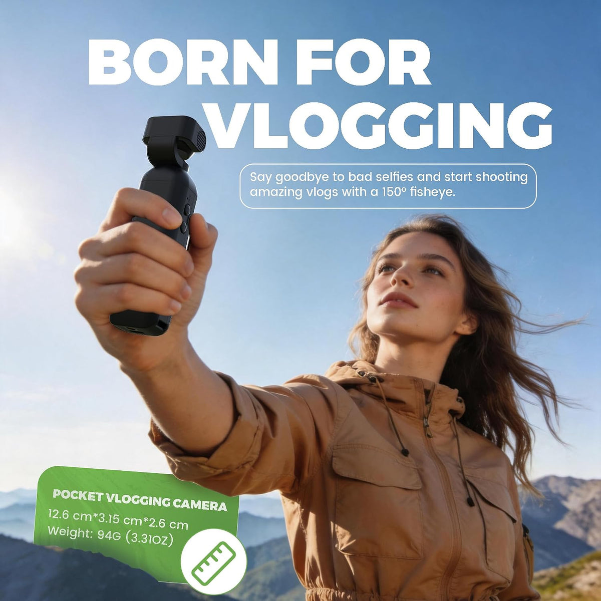 Kaysunlink Cámara de vlogging 1080P con lente giratoria de 270°, cámara de bolsillo POV de mano con pantalla táctil y WIFI, 5 horas de potencia, videocámara de grabación con un botón con tarjeta de 64