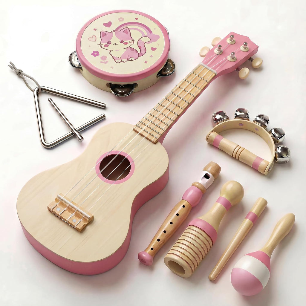 7 en 1 Kids Wooden Musical Instruments, Montessori Toddler Toys
