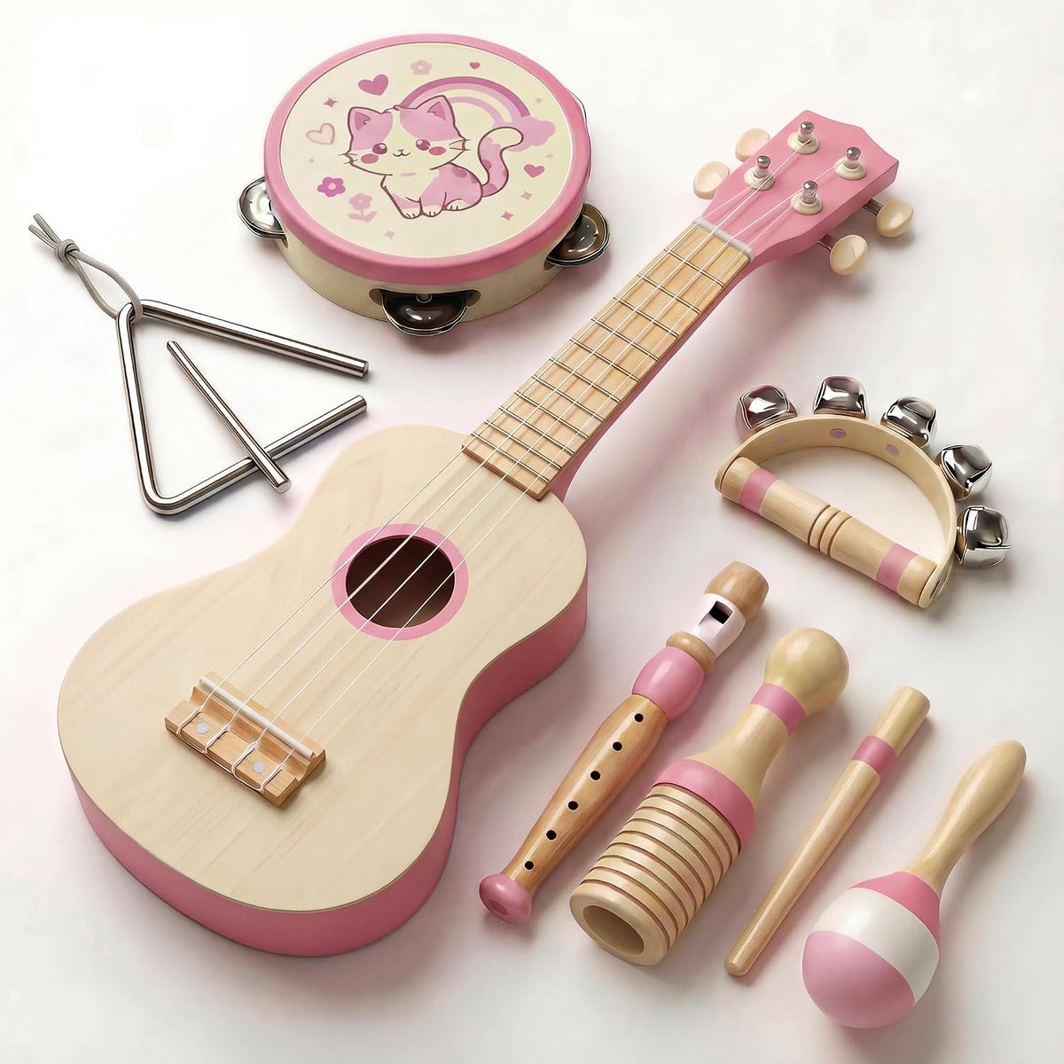 7 en 1 Kids Wooden Musical Instruments, Montessori Toddler Toys
