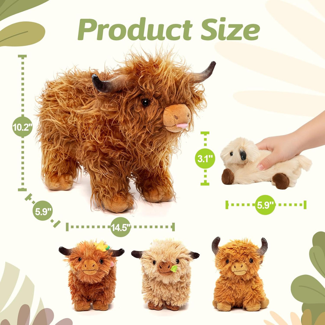 OUOZZZ - Juego de animales de peluche de vaca Highland, 14.5 pulgad...