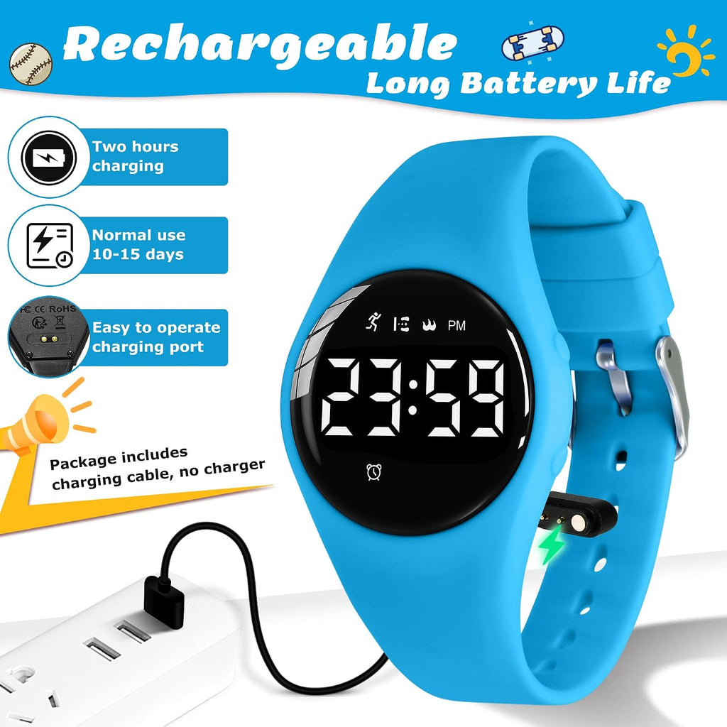 Relojes para niños y niñas, reloj deportivo digital con contador de pasos, podómetro, alarma de vibración, sin aplicación, impermeable, rastreador de fitness, reloj para niños, niñas, adolescentes