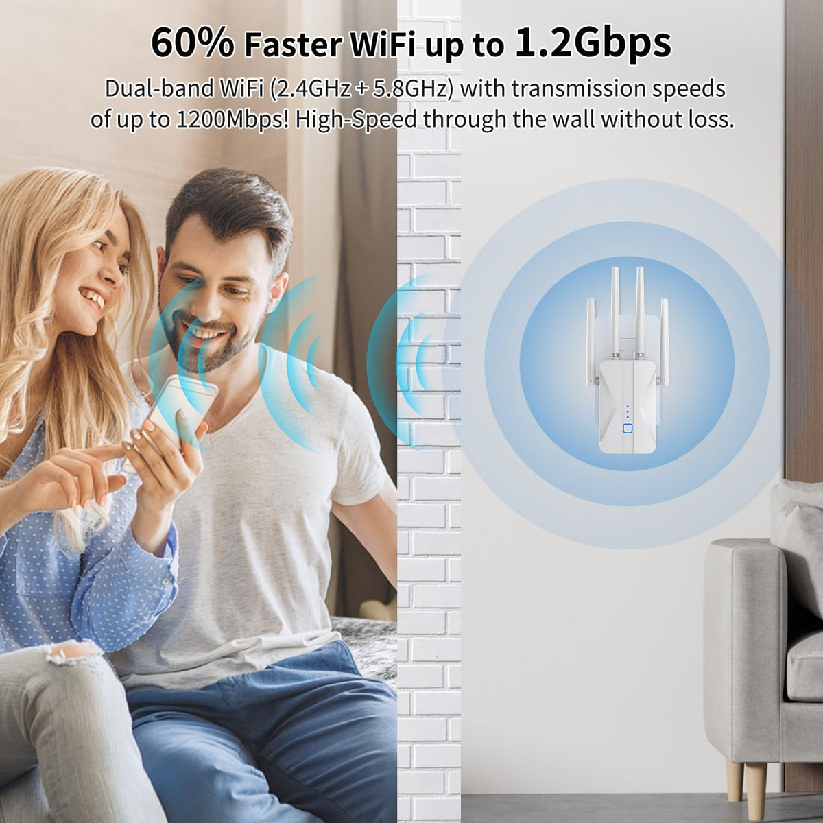 Amplificador de señal WiFi extensor WiFi AC1200Mbps de