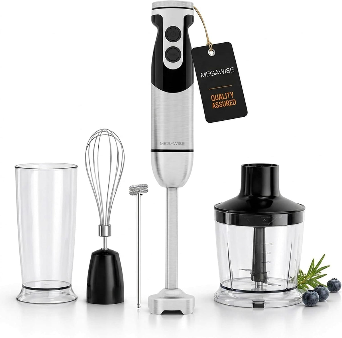MEGAWISE 1000W Batidora de Mano, Inmersión con Multiverse Attachments y Picadora